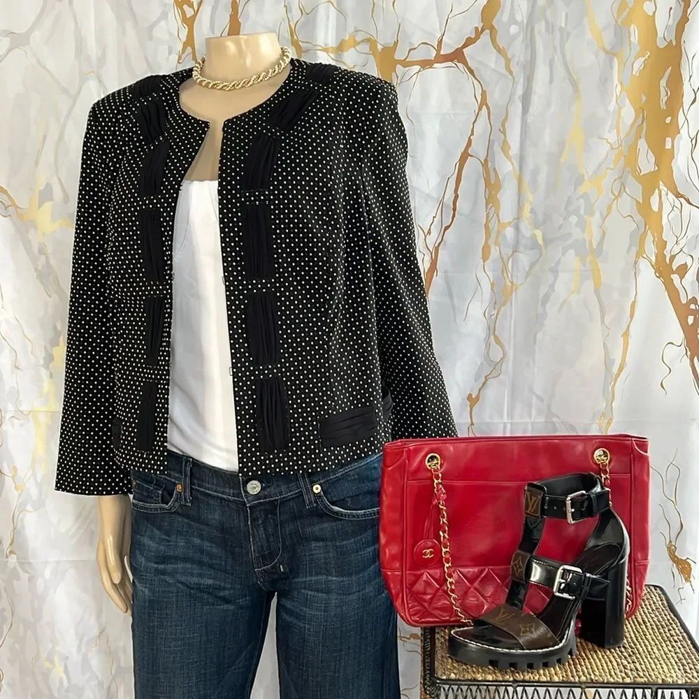 * Cabi brand white black polkadot blazer